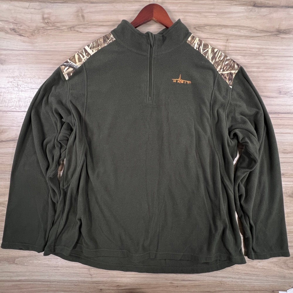 Habit Outdoors Mens 2XL Fleece Quarter Zip Pullover Green Camo RTMAX4 FJ1269